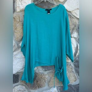 Ali Miles Blouse Top Size XL Teal Blue Drapey Lagenlook Artsy Lightweight Spring
